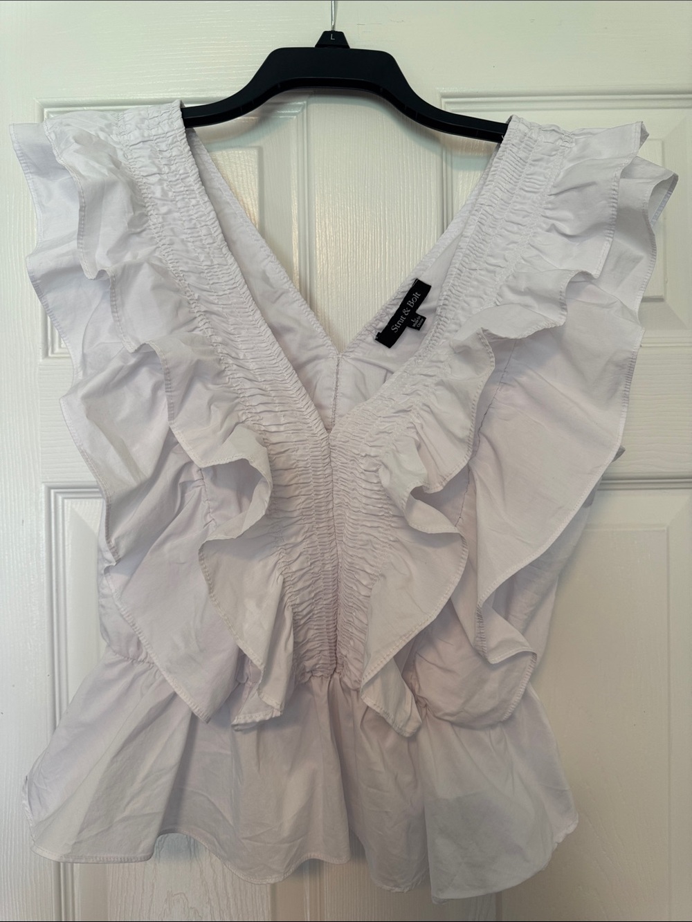 Ruffled V-Neck White Sleeveless Blouse by Express